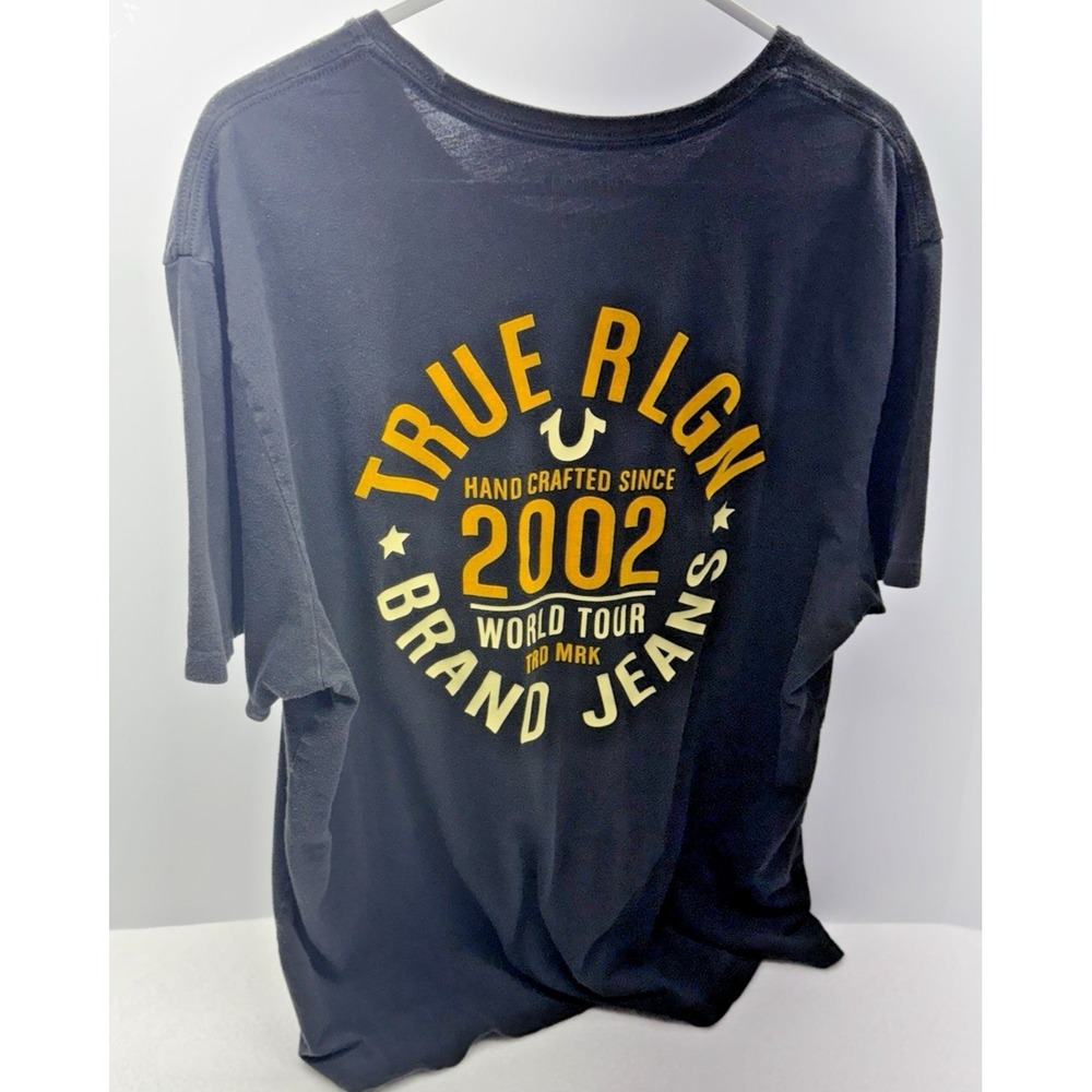 True Religion World Tour Logo T Shirt Mens XXL Black Graphic Tee